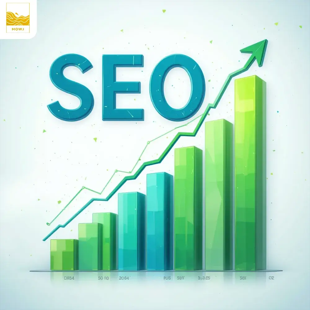 SEO growth represented by an upward bar chart for 2025 SEO performance
