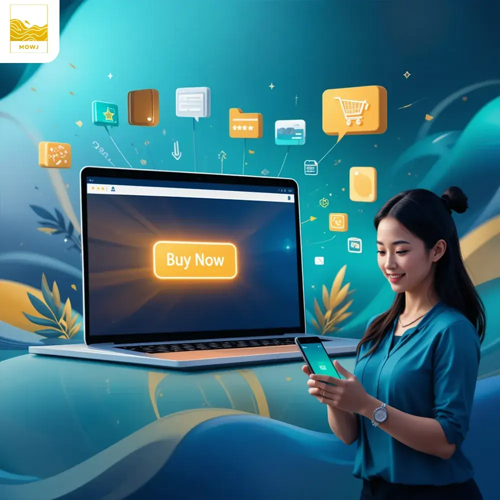 A visually engaging image showcasing strategies to convert website visitors into paying customers with a high-converting online store interface.