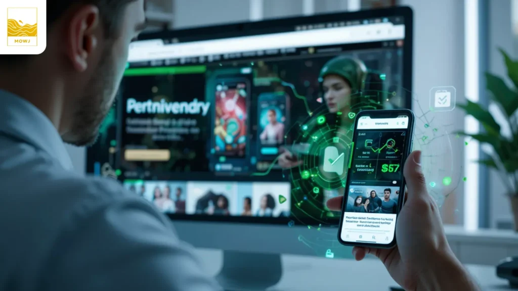 Alt Text: A mobile device displaying a responsive e-commerce website with SEO optimization elements, highlighting speed, user experience, and mobile-friendly features.